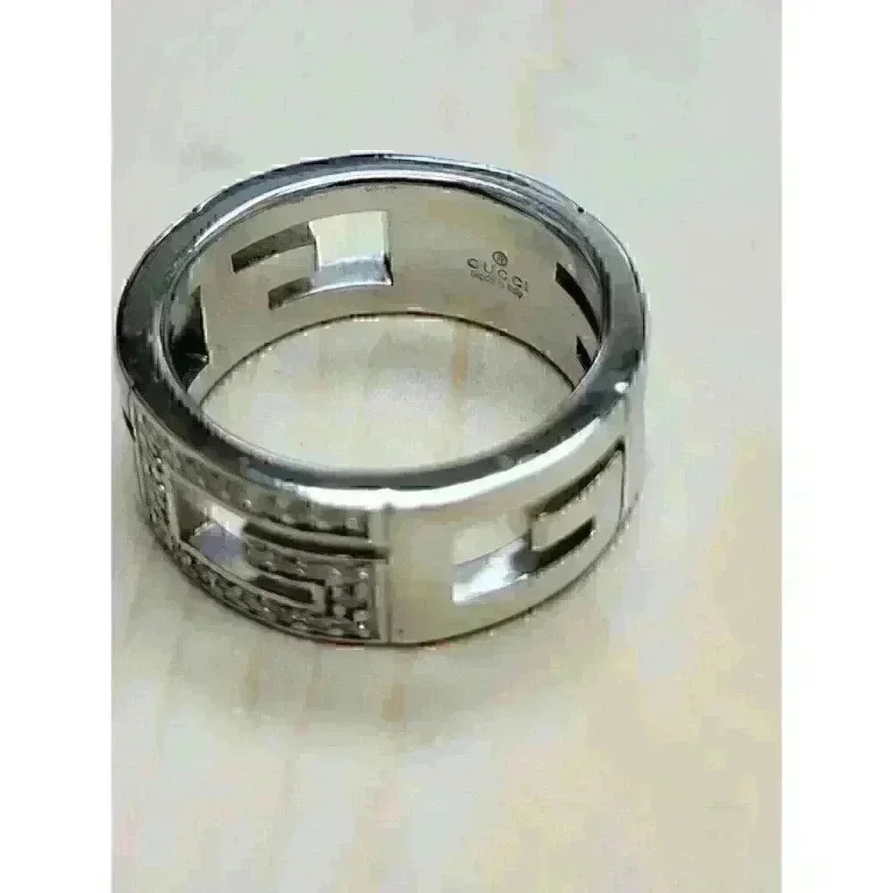 Gucci 18kt White Gold Logo "G" Ring with Diamonds Size 5.25 - Picture 10 of 11